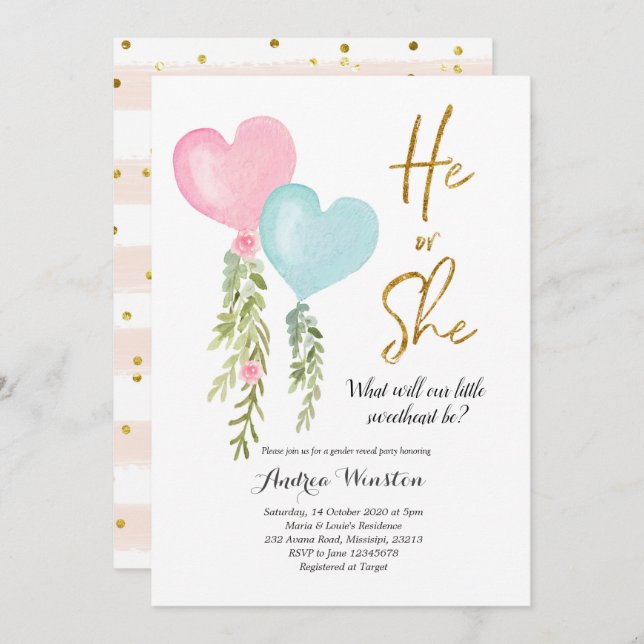 Einladung von Balloon Boy oder Girl Gender (Vorne/Hinten)