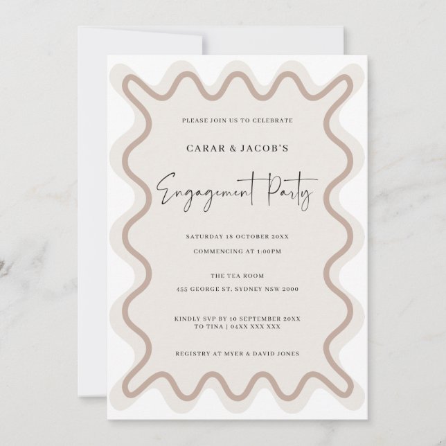 Einladung von Beige White Border Engagement Party (Vorderseite)