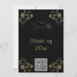 Einladung von Black and Gold Abschluss mit QR-Code