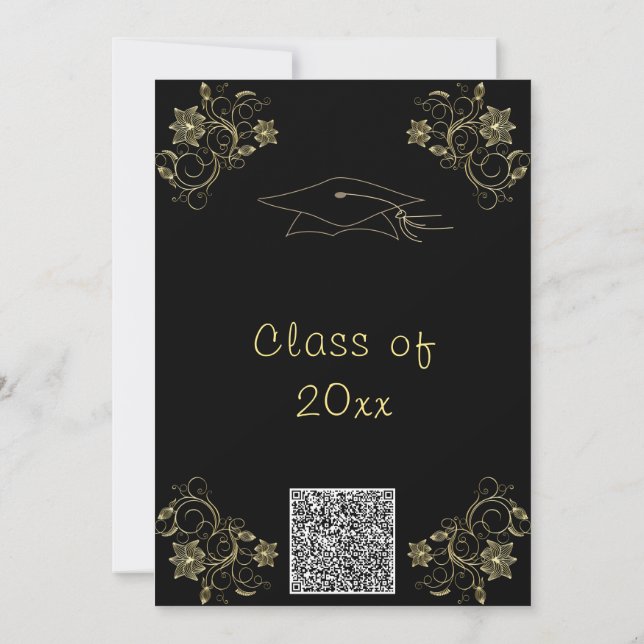 Einladung von Black and Gold Abschluss mit QR-Code (Rückseite)