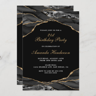 Einladung von Black and Gold Agate Marble