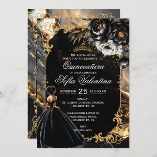 Einladung von Black and Gold Quinceañera