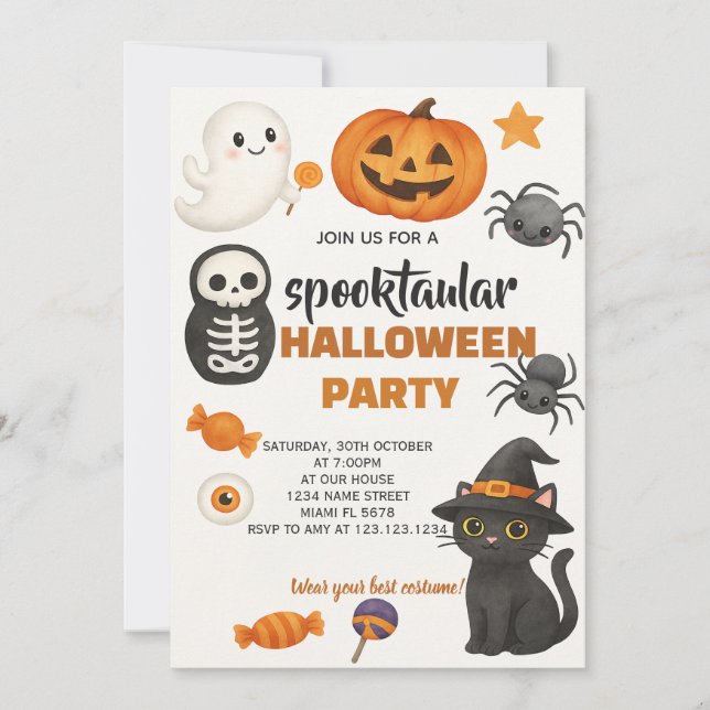 Einladung von Black Cat Halloween-Party (Vorderseite)