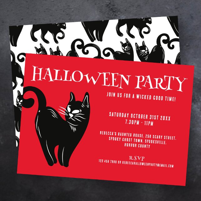 Einladung von Black Cat Red Halloween-Party (Von Creator hochgeladen)