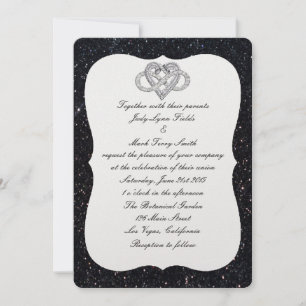 Einladung von Black Glitzer Infinity Heart Wedding