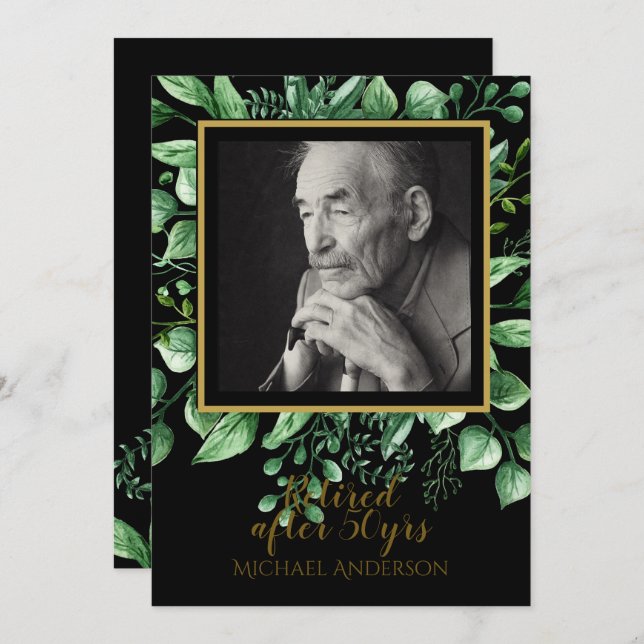 Einladung von Black Gold-Blätter zur Foto-Rückgabe (Vorne/Hinten)