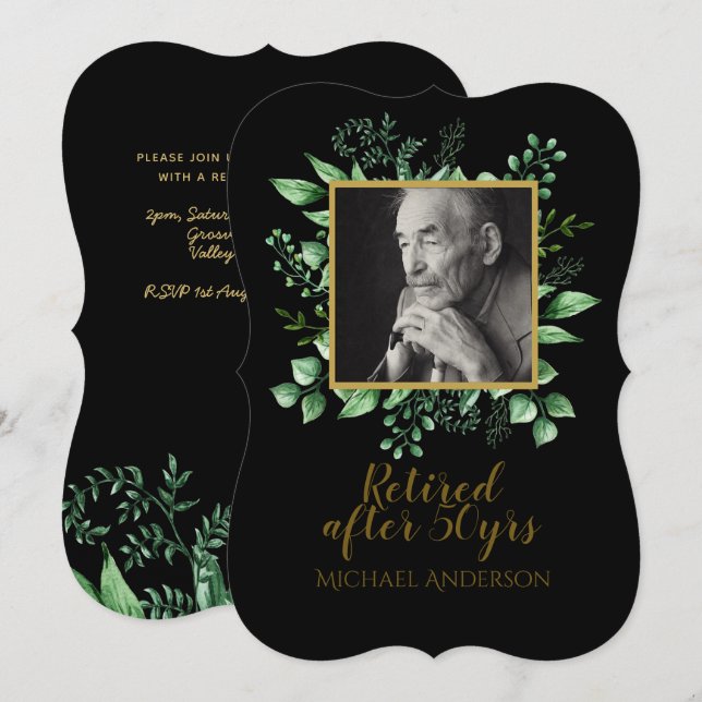 Einladung von Black Gold-Blätter zur Foto-Rückgabe (Vorne/Hinten)