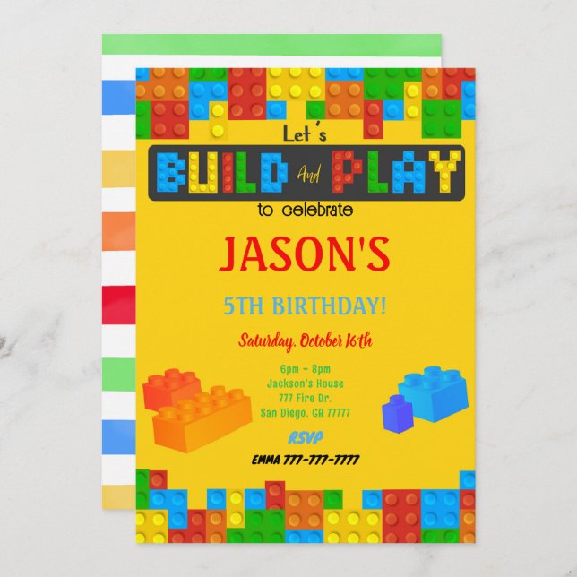 Einladung von Block Birthday (Vorne/Hinten)