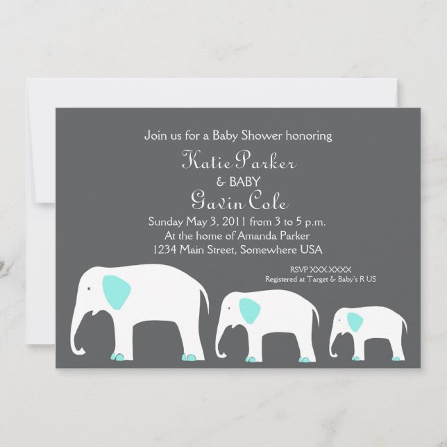 Einladung von Blue & Gray Mother und Baby Elephant (Vorderseite)