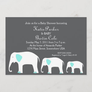 Einladung von Blue & Gray Mother und Baby Elephant
