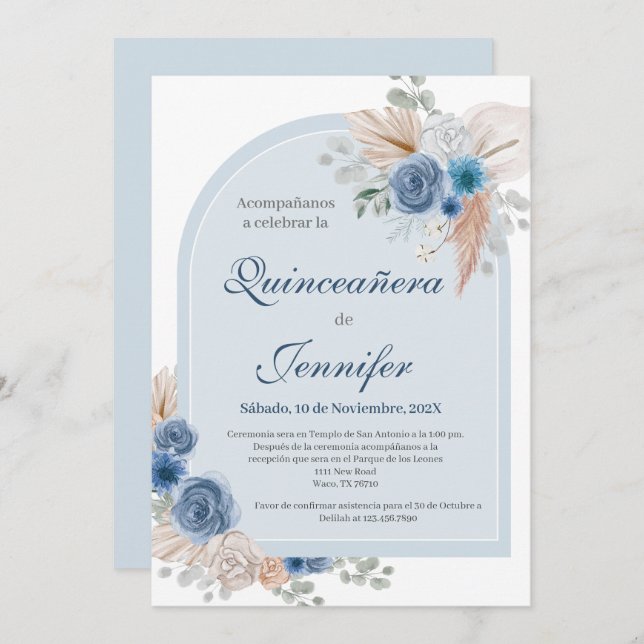 Einladung von Boho Blue Quinceanera (Vorne/Hinten)