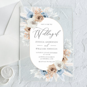 Einladung von Boho Blue White Floral Acrylic Hochz