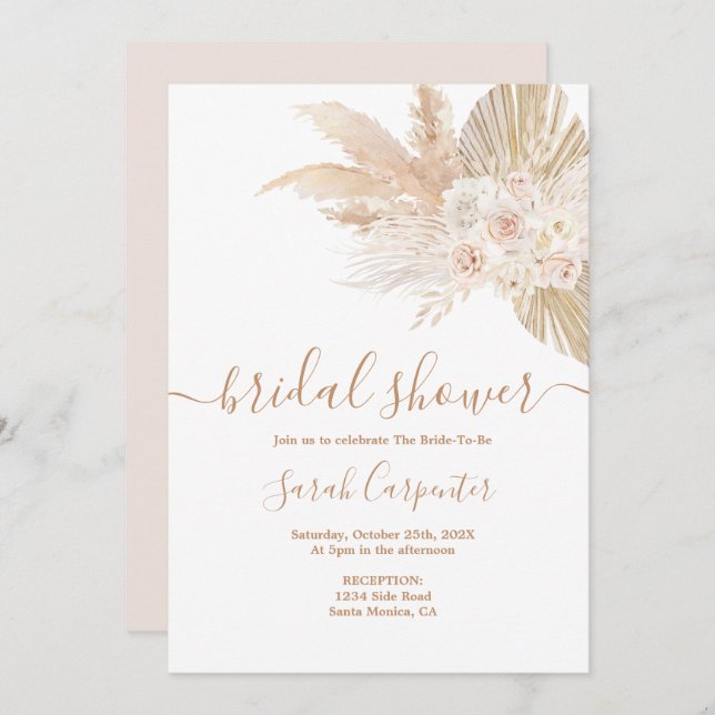 Einladung von Boho Blush Bloral Bridal Dusche (Vorne/Hinten)