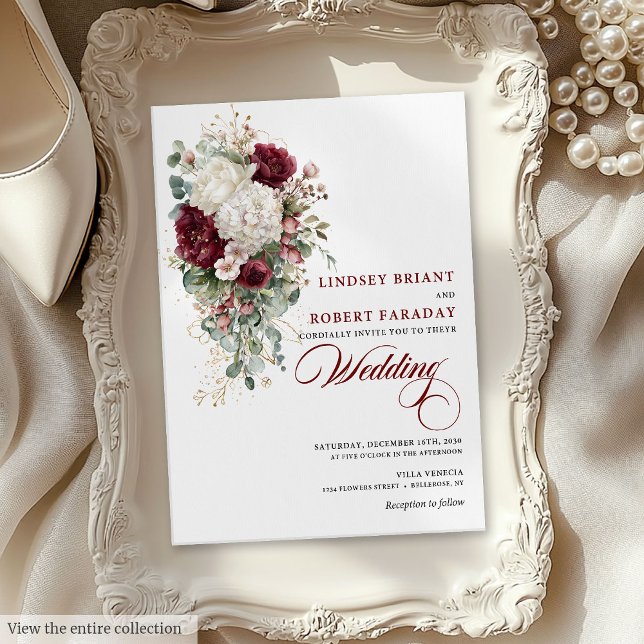 Einladung von Boho Burgundy und White Rose (Boho Burgundy White Rose Wedding Invitation Card)