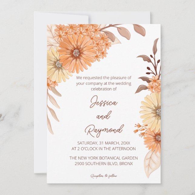 Einladung von Boho Chic Orange Floral Wedding (Vorderseite)