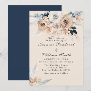 Einladung von Boho Dusty Blue und Beige Floral Wed
