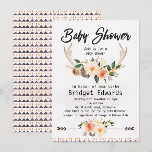 Einladung von Boho Floral Antlers Neutral Baby Sho