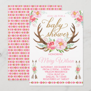 Einladung von Boho Floral Deer Antler Baby Shower