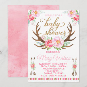 Einladung von Boho Floral Deer Antler Baby Shower