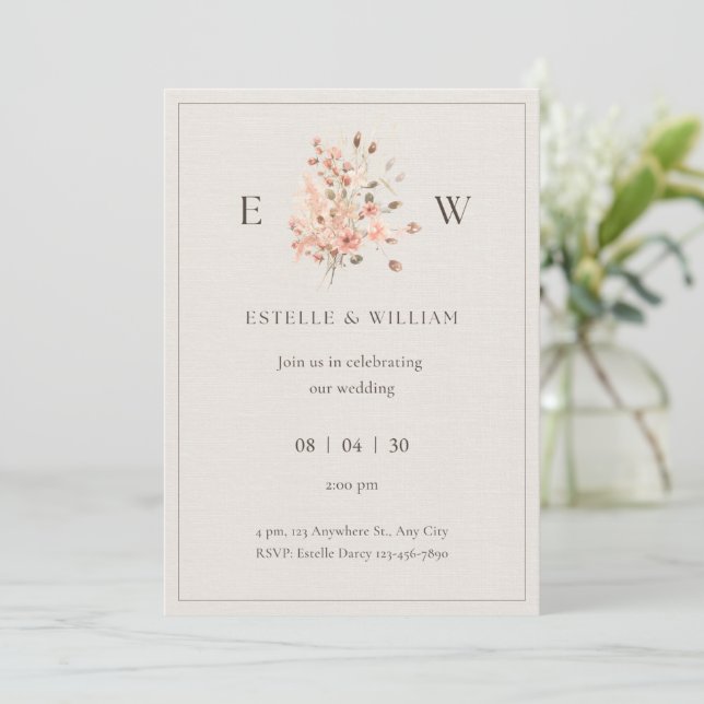 Einladung von Boho Floral Minimalistic Wedding (Stehend Vorderseite)