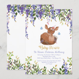 Einladung von Boho Lila Floral Baby Deer Shower