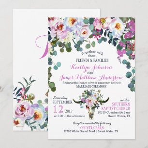 Einladung von Boho Longhorn Kuh Skull Floral Weddi