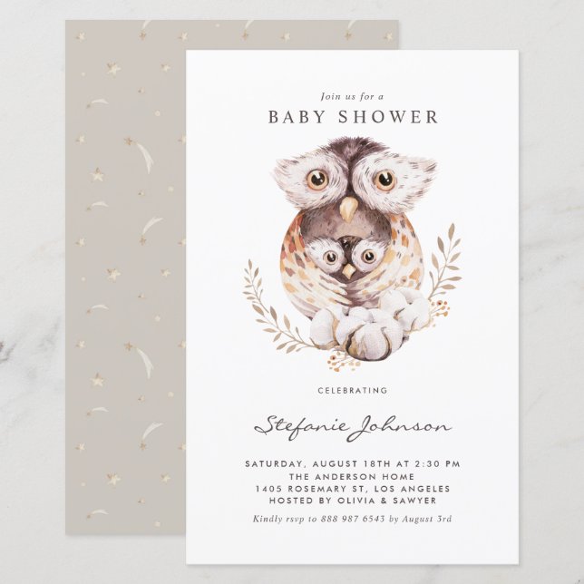 Einladung von Boho Mommy and Baby Owl Baby Shower (Vorne/Hinten)