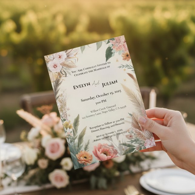 Einladung von Boho Pampas Grass Floral Wedding (Von Creator hochgeladen)