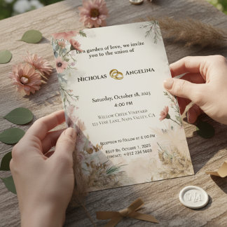Einladung von Boho Pampas Grass Floral Wedding