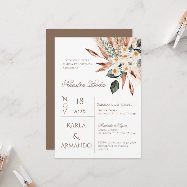 Einladung von Boho Pampas Grass Hochzeit (Vorderseite/Rückseite Beispiel)