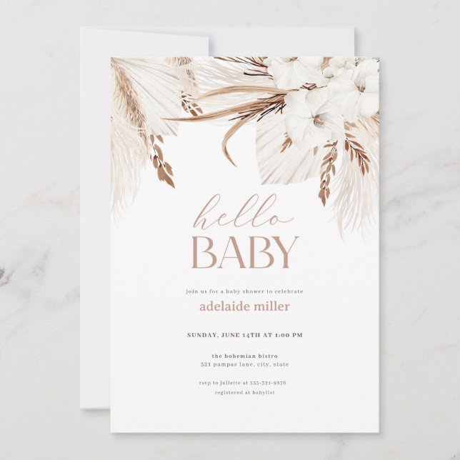 Einladung von Boho Pampas Grass Neutral Baby Showe (Vorderseite)