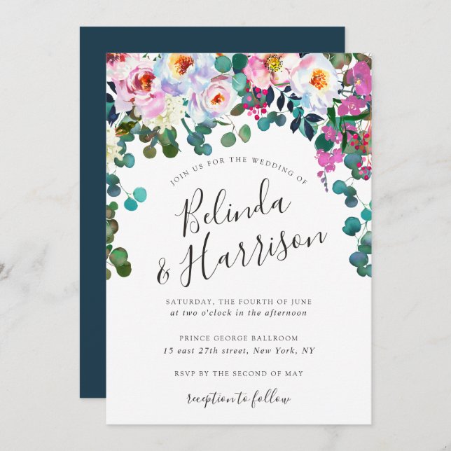 Einladung von Boho Peonies & Eukalyptus Wedding (Vorne/Hinten)