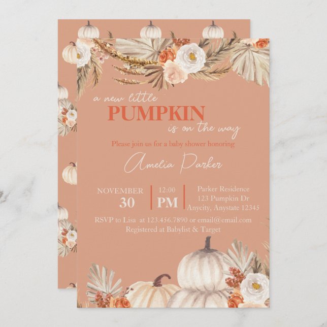 Einladung von Boho Pumpkin Baby Shower (Vorne/Hinten)