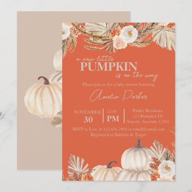 Einladung von Boho Pumpkin Baby Shower (Vorne/Hinten)