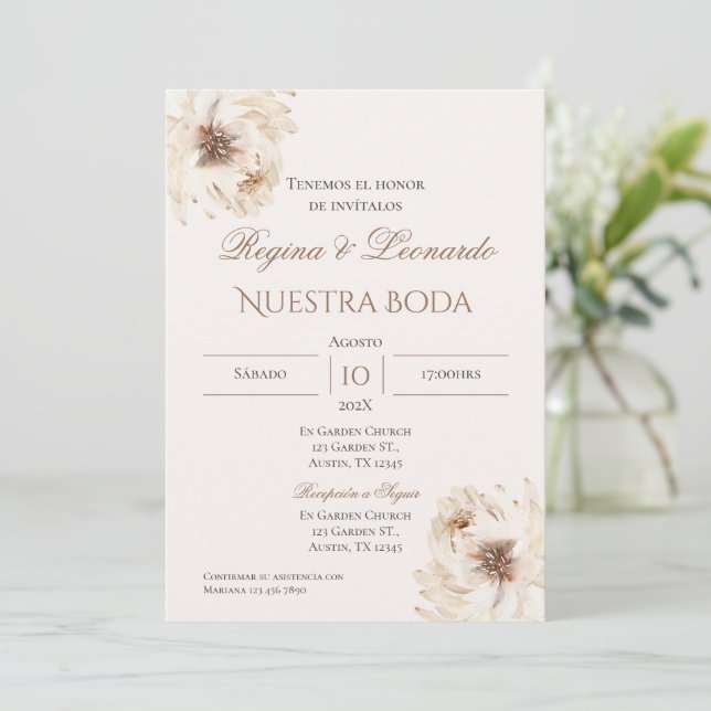 Einladung von Boho Spanish Hochzeit (Stehend Vorderseite)