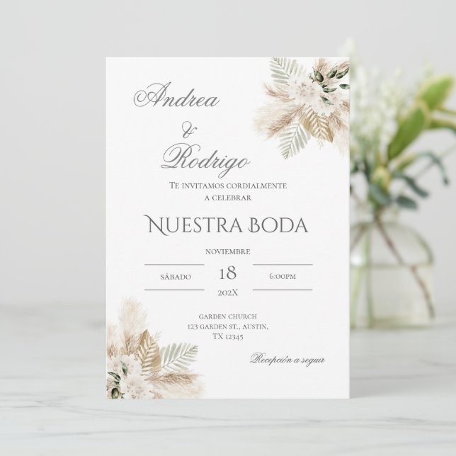 Einladung von Boho Spanish Hochzeit (Stehend Vorderseite)