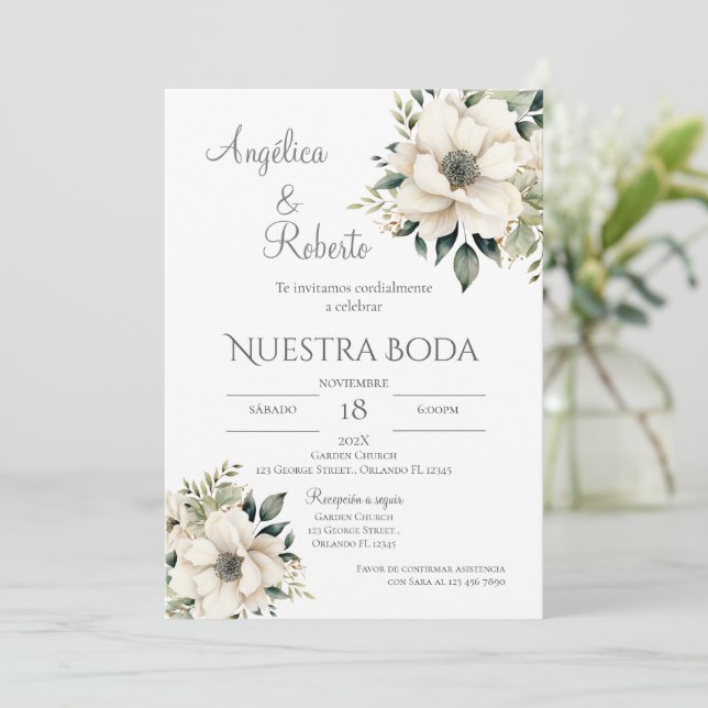 Einladung von Boho Spanish Hochzeit (Stehend Vorderseite)
