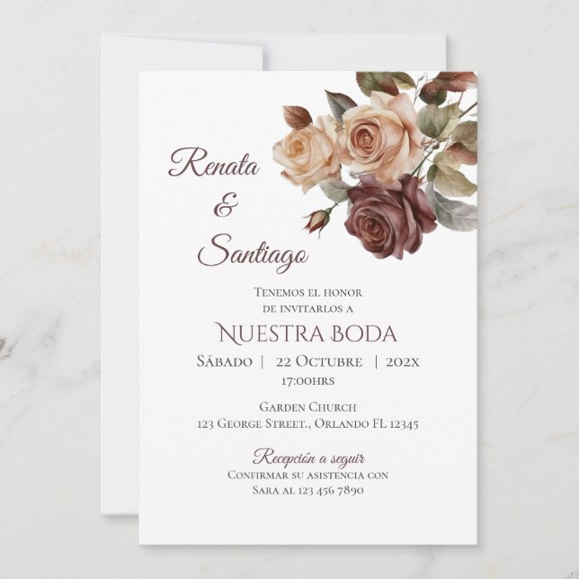 Einladung von Boho Spanish Hochzeit (Vorderseite)