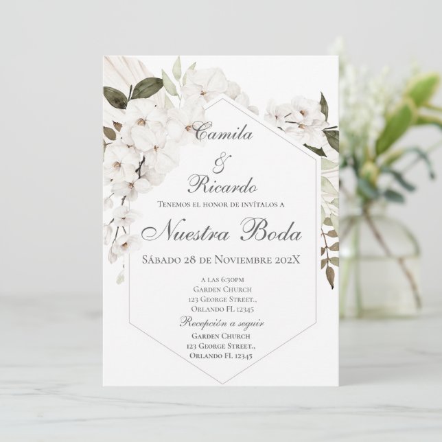 Einladung von Boho Spanish Hochzeit (Stehend Vorderseite)