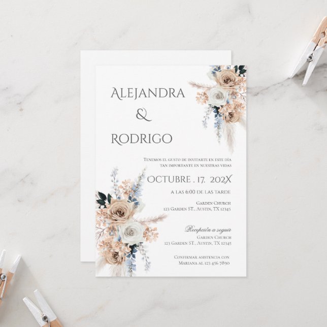 Einladung von Boho Spanish Hochzeit (Vorderseite/Rückseite Beispiel)