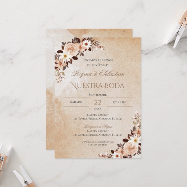 Einladung von Boho Spanish Hochzeit (Vorderseite/Rückseite Beispiel)