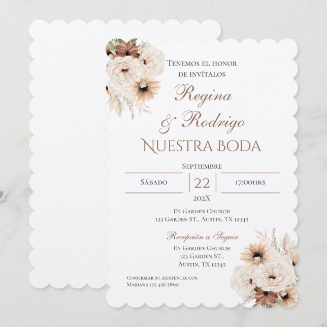 Einladung von Boho Spanish Hochzeit (Vorne/Hinten)