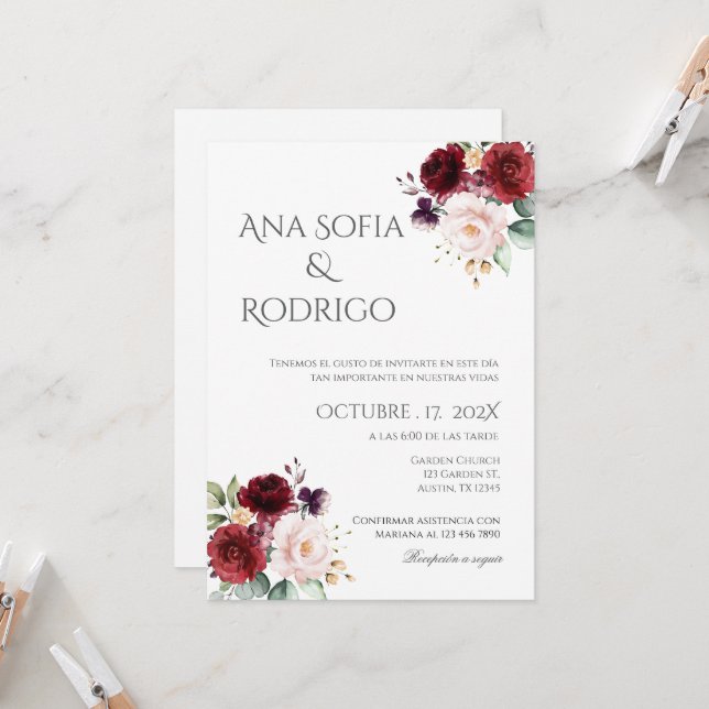 Einladung von Boho Spanish Hochzeit (Vorderseite/Rückseite Beispiel)