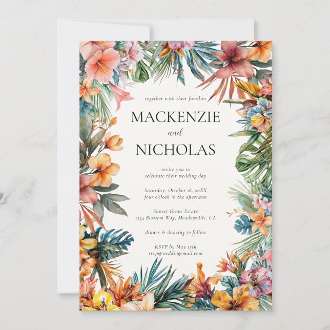 Einladung von Boho Tropical Floral Wedding (Vorderseite)