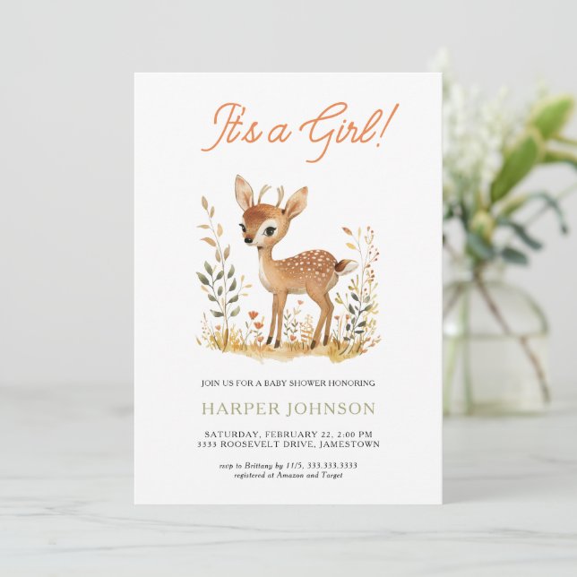 Einladung von Boho Woodland Animal Baby Shower (Stehend Vorderseite)