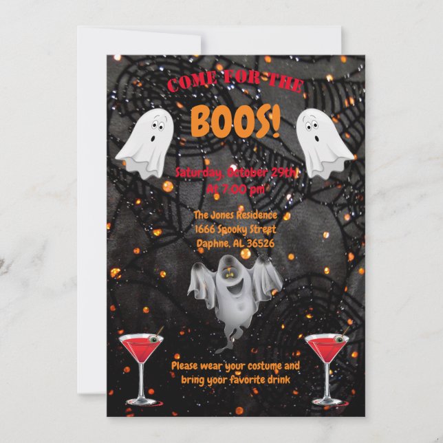Einladung von Boos, Drinks und Ghost-Halloween-Par (Vorderseite)