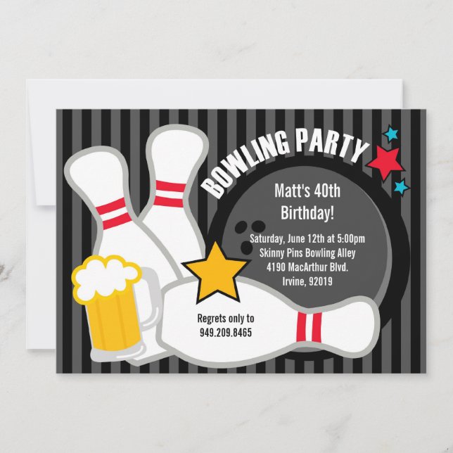 Einladung von Bowling Birthday Party (Vorderseite)