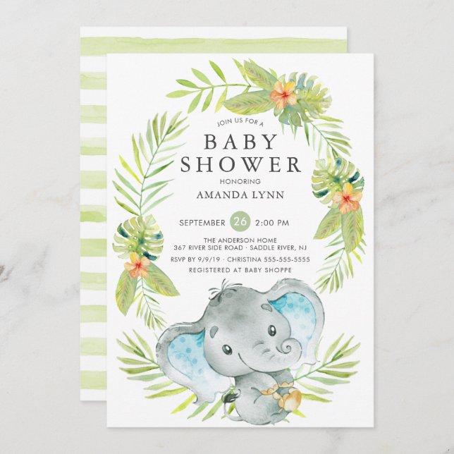 Einladung von Boy Elephant Baby Shower (Vorne/Hinten)