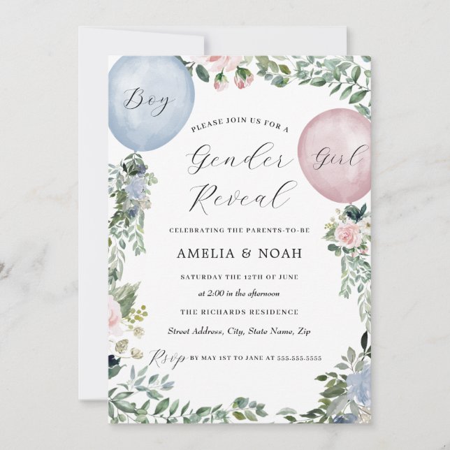 Einladung von Boy Girl Balloon Gender Reveal (Vorderseite)