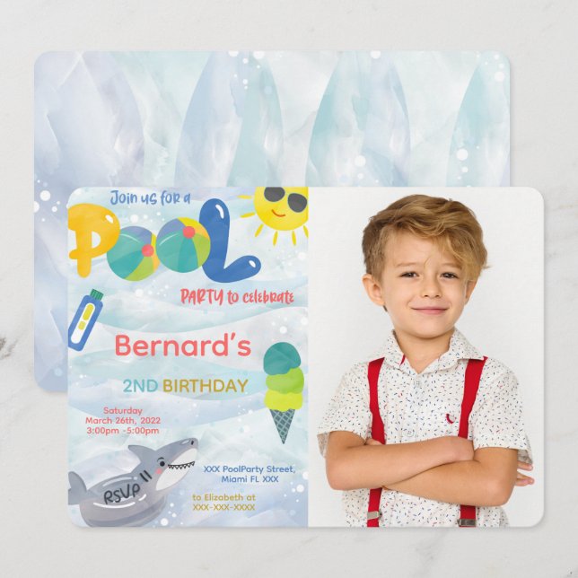 Einladung von Boy Pool Foto (Vorne/Hinten)